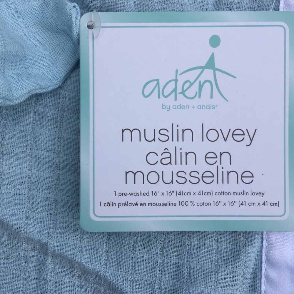 Bunny Lovey Aden By Aden + Anais Security Blanket Blue Muslin Solid Winter Sky - Picture 6 of 12